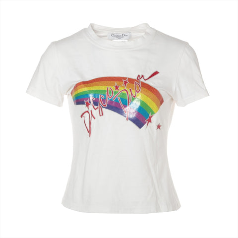 Christian Dior Rainbow logo Galliano period cotton size 38 2002 Short sleeve T-shirt white WS16110