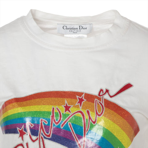 Christian Dior Rainbow logo Galliano period cotton size 38 2002 Short sleeve T-shirt white WS16110