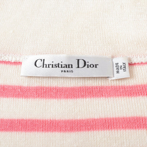 Christian Dior 34 Border Linen Silk Summer Knit Long sleeve shirt Pink x White WS16123