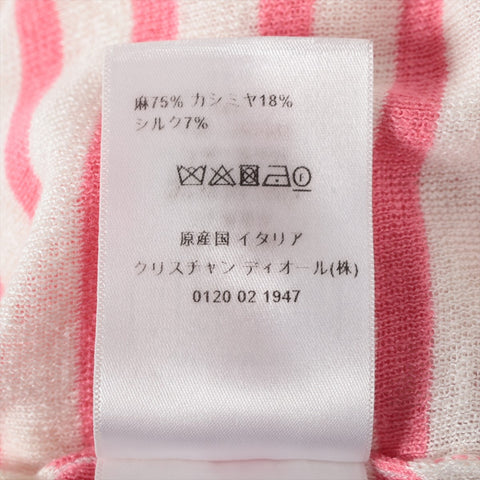 Christian Dior 34 Border Linen Silk Summer Knit Long sleeve shirt Pink x White WS16123