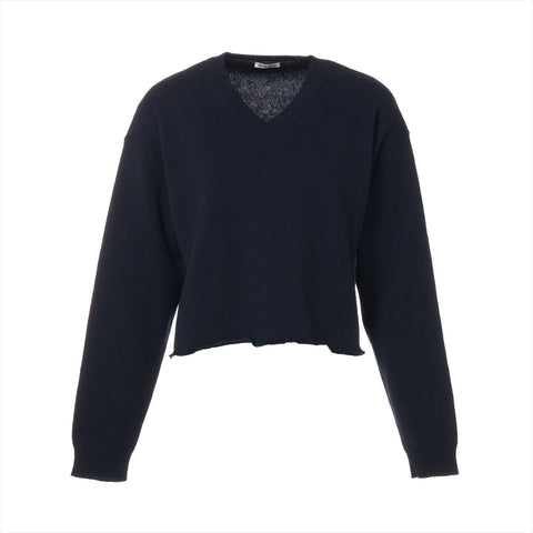Miu Miu Back Logo Wool Cropped Shirt, Size 40, 2021 knit Navy WS16125