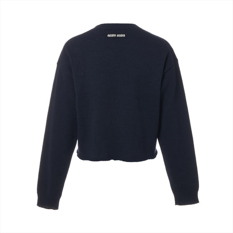 Miu Miu Back Logo Wool Cropped Shirt, Size 40, 2021 knit Navy WS16125