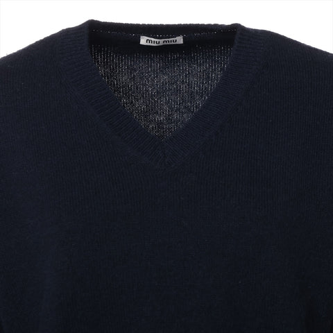 Miu Miu Back Logo Wool Cropped Shirt, Size 40, 2021 knit Navy WS16125