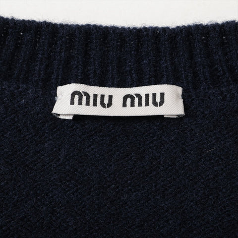 Miu Miu Back Logo Wool Cropped Shirt, Size 40, 2021 knit Navy WS16125
