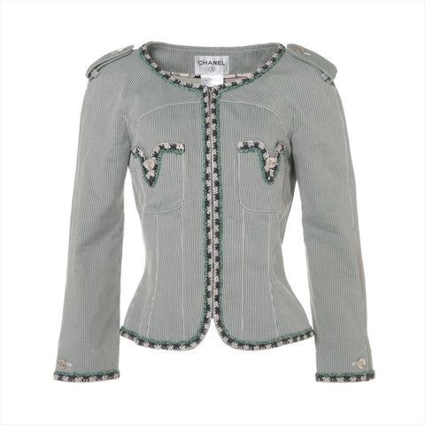 CHANEL Cotton No-collar 06C 2006 36 Tweed Rim Jacket green WS16127