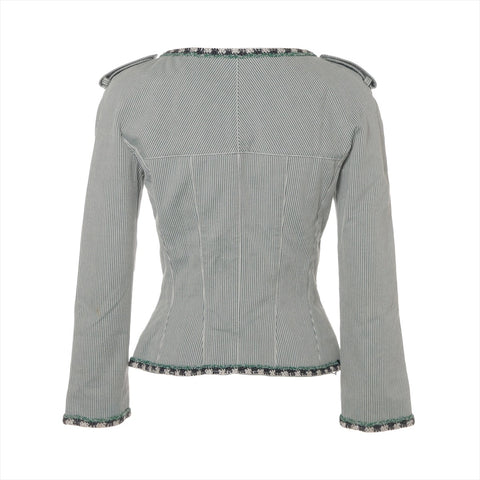 CHANEL Cotton No-collar 06C 2006 36 Tweed Rim Jacket green WS16127