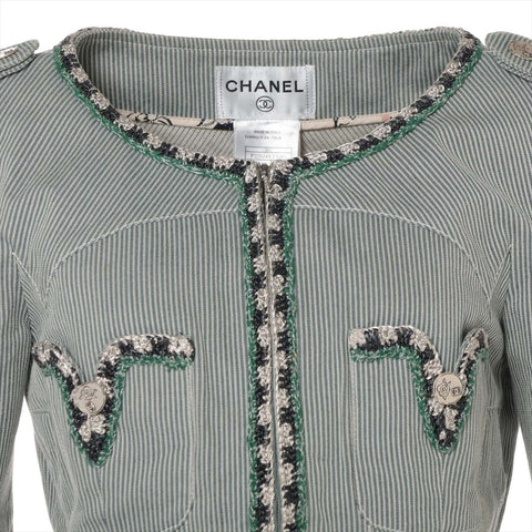 CHANEL Cotton No-collar 06C 2006 36 Tweed Rim Jacket green WS16127
