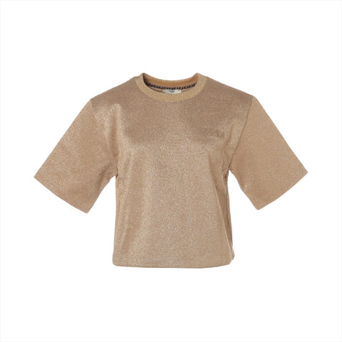 FENDI Fleece-lined sweatshirt with glitter and XS logo Short sleeve shirt gold WS16130