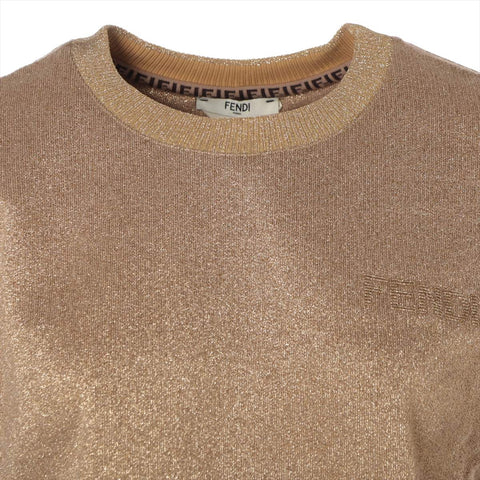 FENDI Fleece-lined sweatshirt with glitter and XS logo Short sleeve shirt gold WS16130