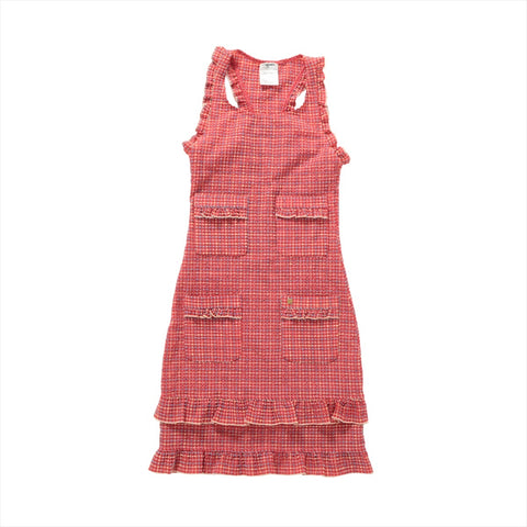 CHANEL Polyester Check 01S Sleeveless 2001 34 one piece Red WS16135