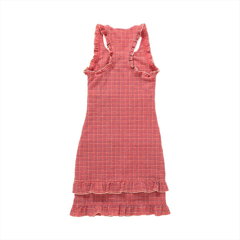 CHANEL Polyester Check 01S Sleeveless 2001 34 one piece Red WS16135