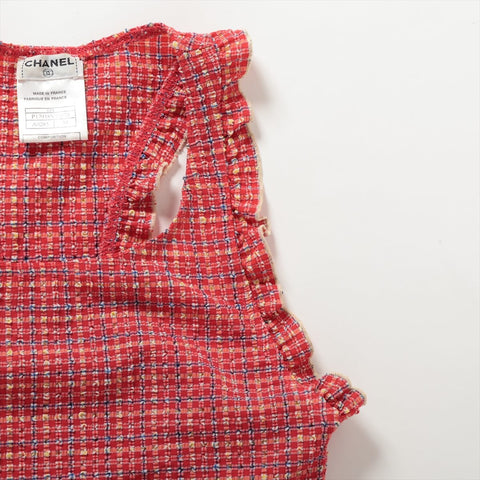 CHANEL Polyester Check 01S Sleeveless 2001 34 one piece Red WS16135