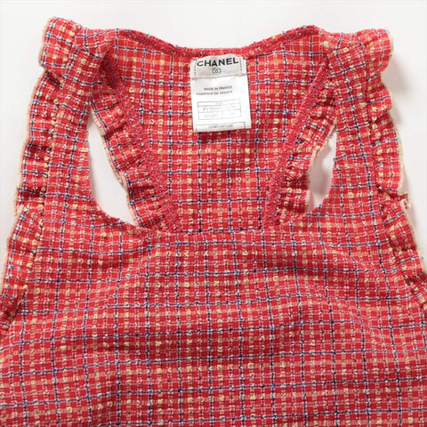 CHANEL Polyester Check 01S Sleeveless 2001 34 one piece Red WS16135