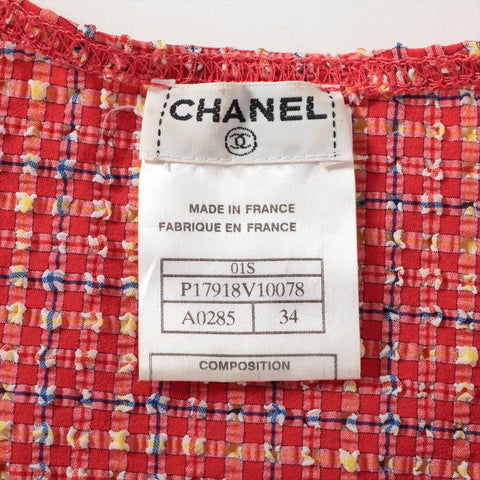 CHANEL Polyester Check 01S Sleeveless 2001 34 one piece Red WS16135