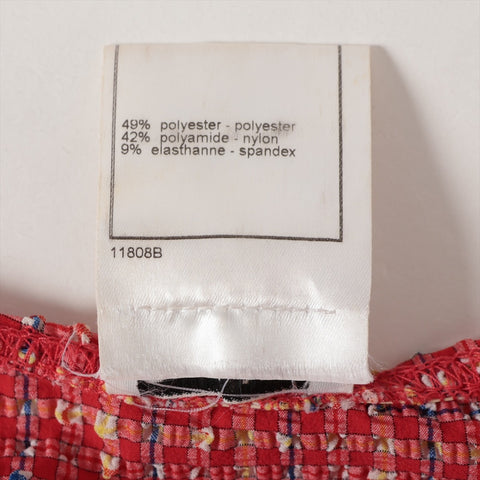 CHANEL Polyester Check 01S Sleeveless 2001 34 one piece Red WS16135