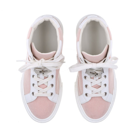 HERMES Daydream Framboise White Kelly Buckle High-Top Sneakers Taille: 36 (23-9,3 pouces) baskets toile rose WS16145