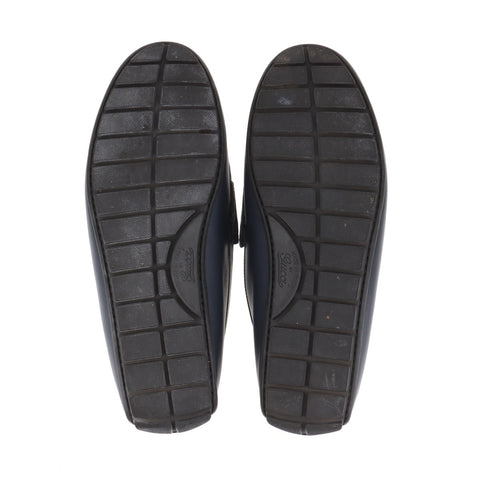 GUCCI Micro GG Shimmer Size 7 Driving Shoes 10.2" Leather loafers Navy WS16148