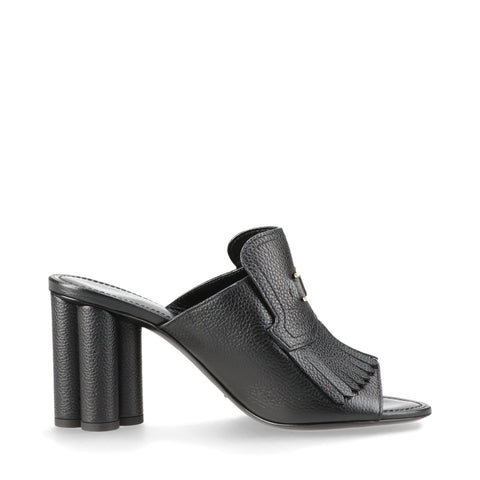 LOUIS VUITTON Indiana Mule Leather Logo Heel 39 Sandals leather black WS16153