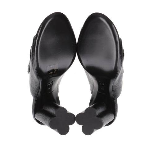 LOUIS VUITTON Indiana Mule Leather Logo Heel 39 Sandals leather black WS16153