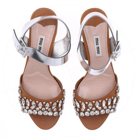 Miu Miu Rhinestone Heel Size: 35.5 9.1" Sandals Brown WS16154