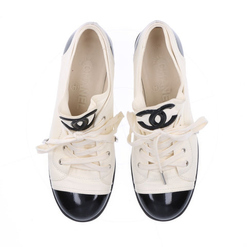 CHANEL Leather COCO Mark low cut shoes around 9.1" sneakers Ivory WS16157