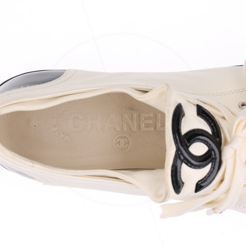 CHANEL Leather COCO Mark low cut shoes around 9.1" sneakers Ivory WS16157