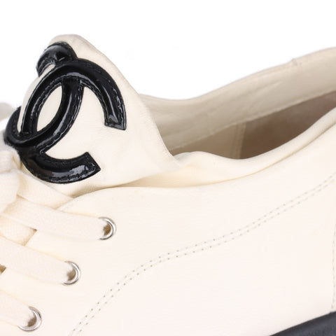 CHANEL Leather COCO Mark low cut shoes around 9.1" sneakers Ivory WS16157