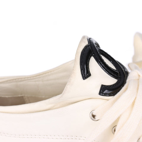 CHANEL Leather COCO Mark low cut shoes around 9.1" sneakers Ivory WS16157