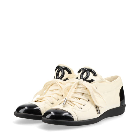 CHANEL Leather COCO Mark low cut shoes around 9.1" sneakers Ivory WS16157