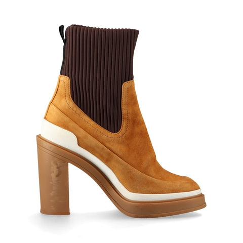 HERMES Suede Short Heel Size:38 9.6" Vanthall boots beige WS16158