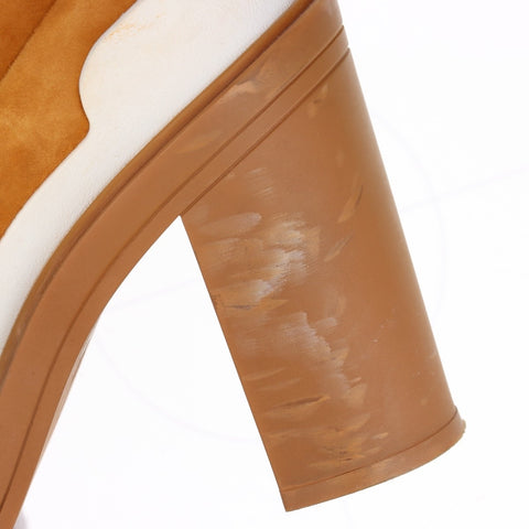 HERMES Suede Short Heel Size:38 9.6" Vanthall boots beige WS16158