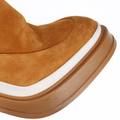 HERMES Suede Short Heel Size:38 9.6" Vanthall boots beige WS16158