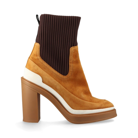 HERMES Suede Short Heel Size:38 9.6" Vanthall boots beige WS16158