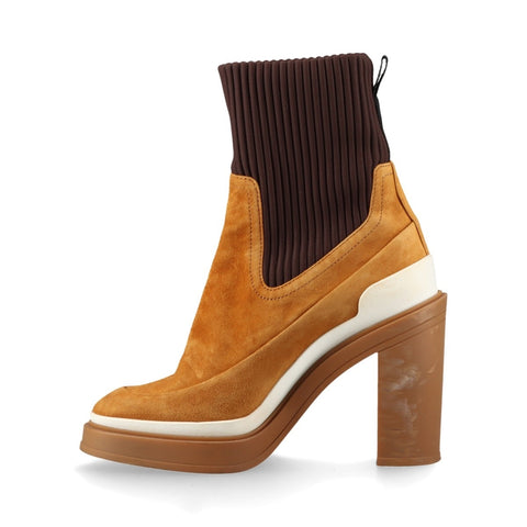 HERMES Suede Short Heel Size:38 9.6" Vanthall boots beige WS16158