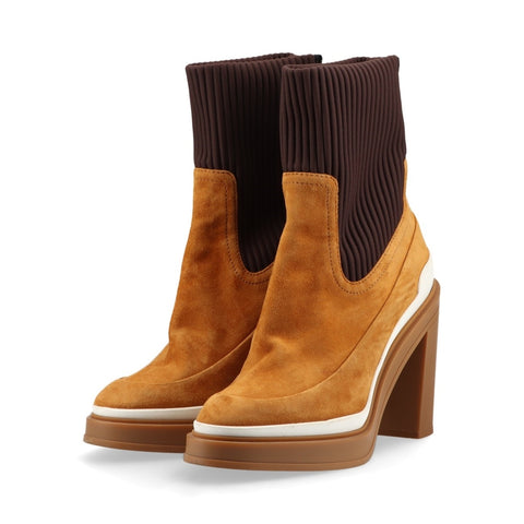 HERMES Suede Short Heel Size:38 9.6" Vanthall boots beige WS16158