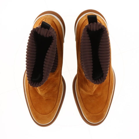 HERMES Suede Short Heel Size:38 9.6" Vanthall boots beige WS16158