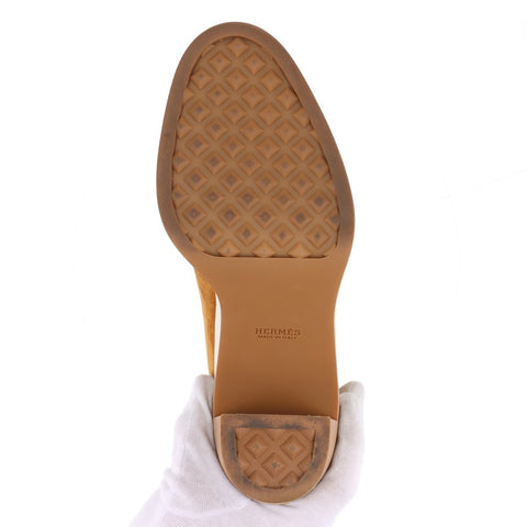 HERMES Suede Short Heel Size:38 9.6" Vanthall boots beige WS16158