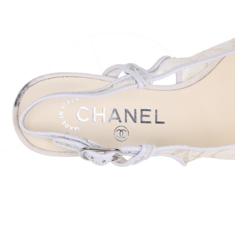 CHANEL Tweed Heel COCO Mark Size:35.5 8.9" pumps Ivory WS16161