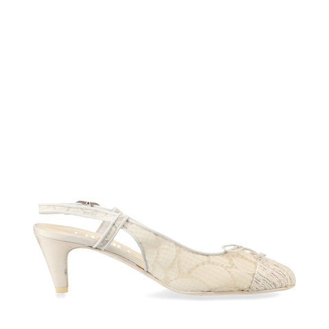 CHANEL Tweed Heel COCO Mark Size:35.5 8.9" pumps Ivory WS16161