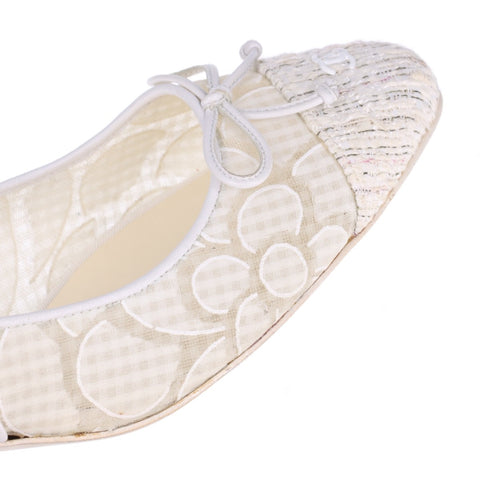 CHANEL Tweed Heel COCO Mark Size:35.5 8.9" pumps Ivory WS16161