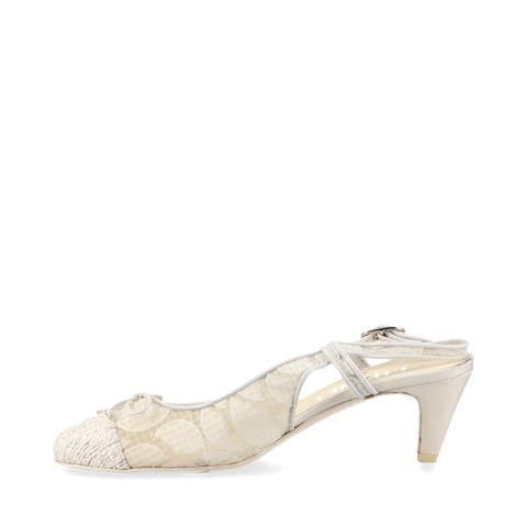 CHANEL Tweed Heel COCO Mark Size:35.5 8.9" pumps Ivory WS16161