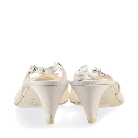 CHANEL Tweed Heel COCO Mark Size:35.5 8.9" pumps race Ivory WS16161