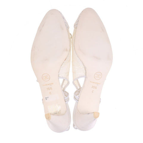 CHANEL Tweed Heel COCO Mark Size:35.5 8.9" pumps Ivory WS16161