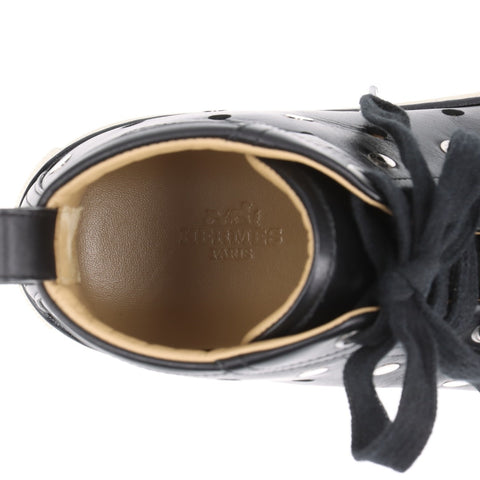 HERMES Leather high-top studs Size:38 9.6" sneakers black WS16165
