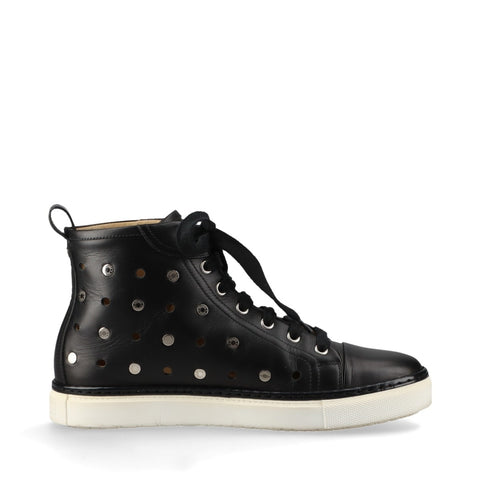 HERMES Leather high-top studs Size:38 9.6" sneakers black WS16165