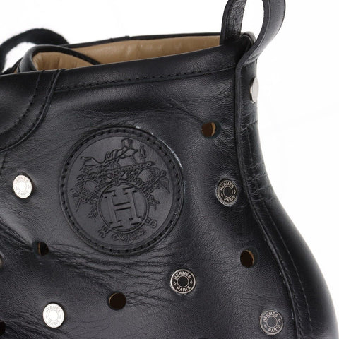HERMES Leather high-top studs Size:38 9.6" sneakers black WS16165