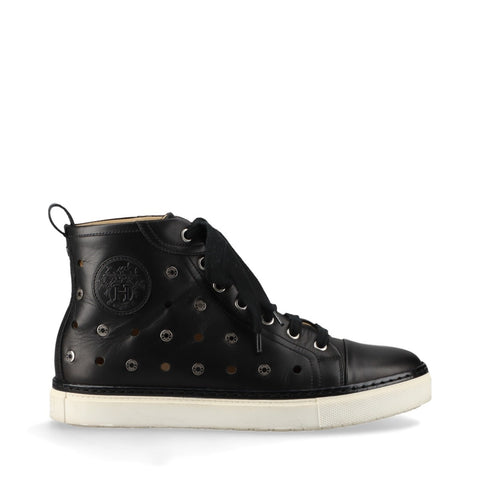 HERMES Leather high-top studs Size:38 9.6" sneakers black WS16165