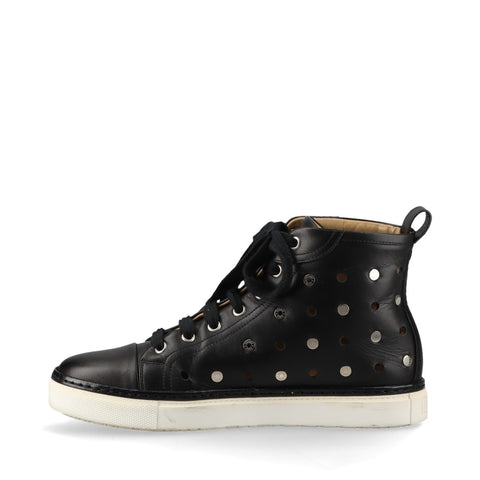 HERMES Leather high-top studs Size:38 9.6" sneakers black WS16165