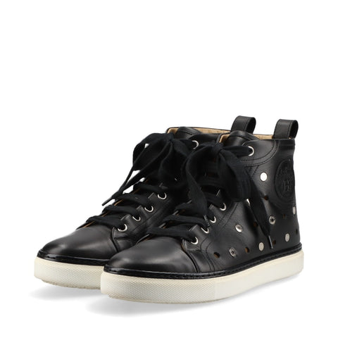 HERMES Leather high-top studs Size:38 9.6" sneakers black WS16165