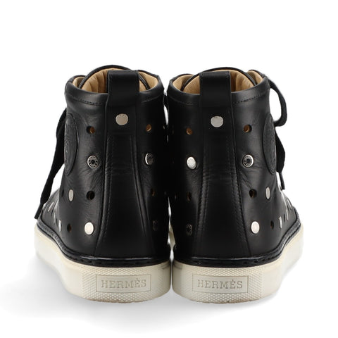 HERMES Leather high-top studs Size:38 9.6" sneakers black WS16165